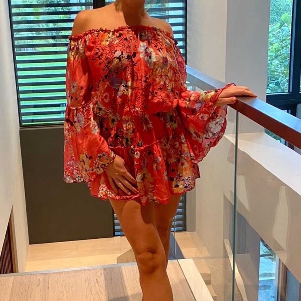 Pop Siant Barth Floral Off-Shoulder Dress